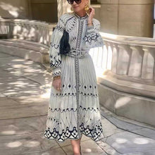 Load image into Gallery viewer, Vintage Printed Long Sleeve Midi Dress with Belt
