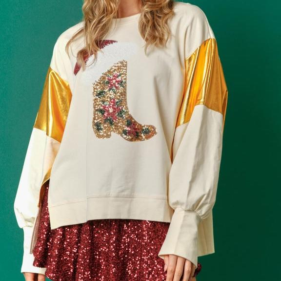 Christmas Sequined  Boots Long-sleeved Casual Sweatshirt