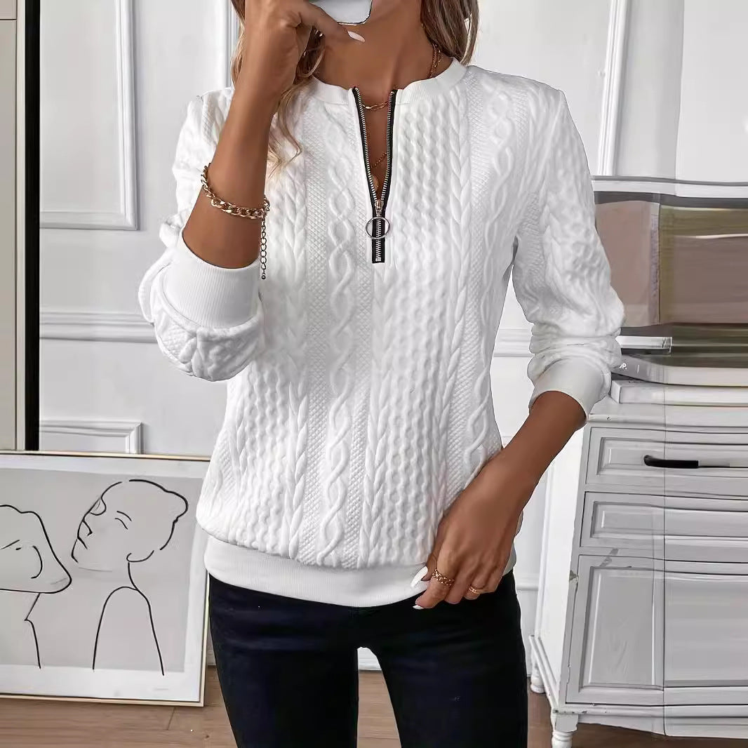 Casual Long Sleeve Zipper Solid Color Sweatshirt