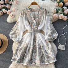 Load image into Gallery viewer, Elegant Floral Print V-Neck Long Sleeve Mini Dress
