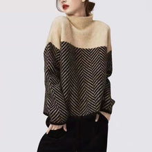 Load image into Gallery viewer, Loose High Neck Zigzag Print Long Sleeve Pullover Sweater
