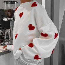 Load image into Gallery viewer, Cute Hearts Pullover Sweater Soft Cozy Loose Casual Warm Sweater
