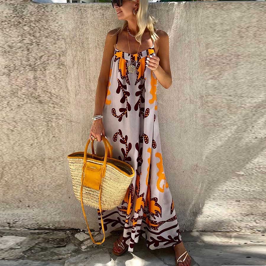 Casual Spaghetti Straps Print Maxi Dress