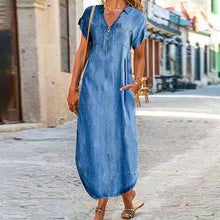 Load image into Gallery viewer, Zipper Pockets Midi Denim Dress
