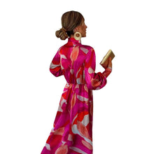 Load image into Gallery viewer, Long Sleeve Printed Tie-up Waist Slit Maxi Dress
