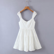 Load image into Gallery viewer, White Capped Sleeves Tied Front Tiered Cotton Mini Sun Dress
