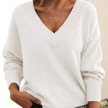 Load image into Gallery viewer, Long Sleeve V Neck Loose Sweaters Knit Pullover
