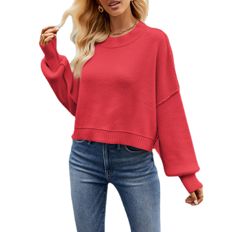 Round Neck Dropped Shoulder Sweater