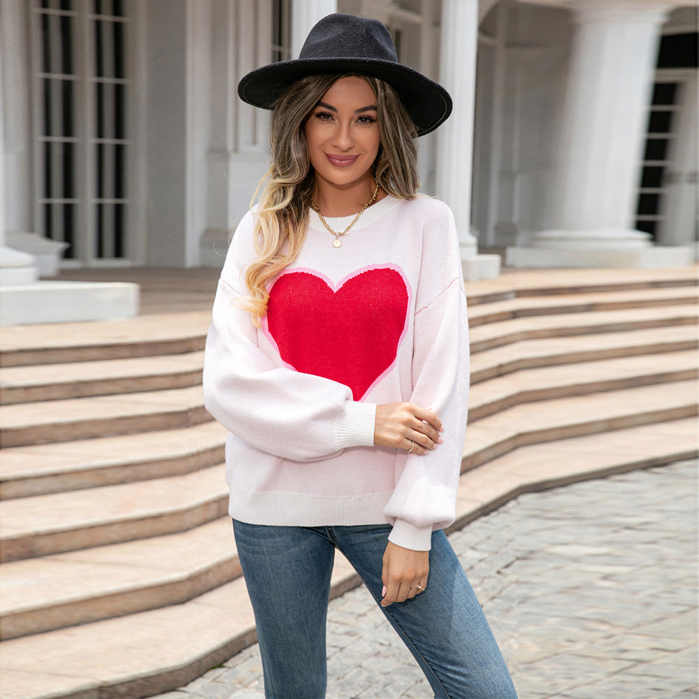 Heart Graphic Round Neck Sweater