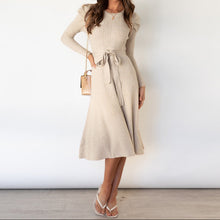 Load image into Gallery viewer, Casual Round Neck Tied Waist Long Sleeves Midi Sweater Dress
