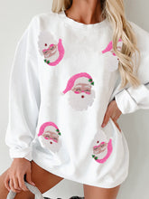 Load image into Gallery viewer, White Ribbed Sequin Santa Claus Graphic Christams Sweatshirt
