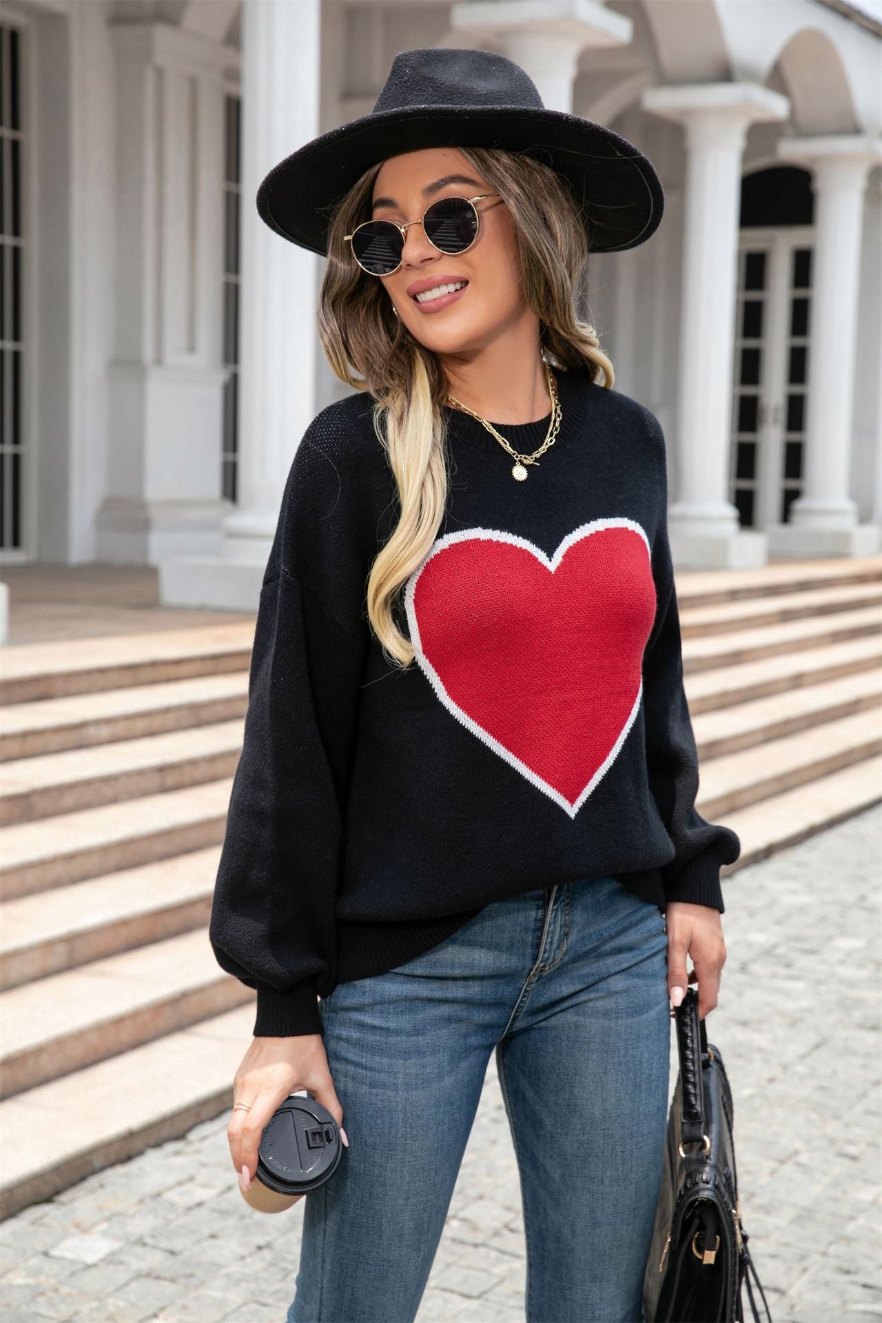 Heart Graphic Round Neck Sweater