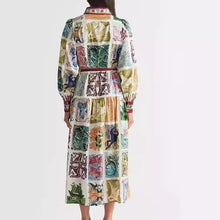 Load image into Gallery viewer, Unique Printed Lantern Sleeve Belt Pocket Shirt Midi Dress
