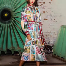 Load image into Gallery viewer, Unique Printed Lantern Sleeve Belt Pocket Shirt Midi Dress
