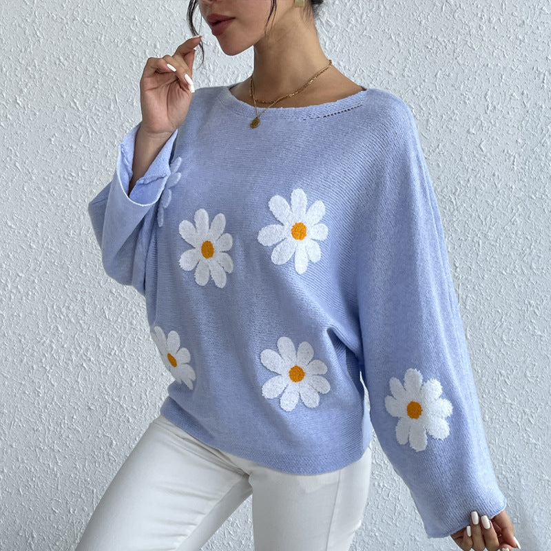 Embroidered Floral Knit Pullover Sweater