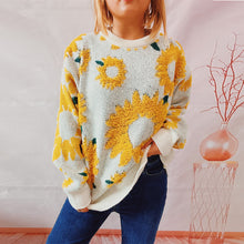 Load image into Gallery viewer, Sunflower Jacquard Crewneck Long Sleeve Knit Pullover Sweater
