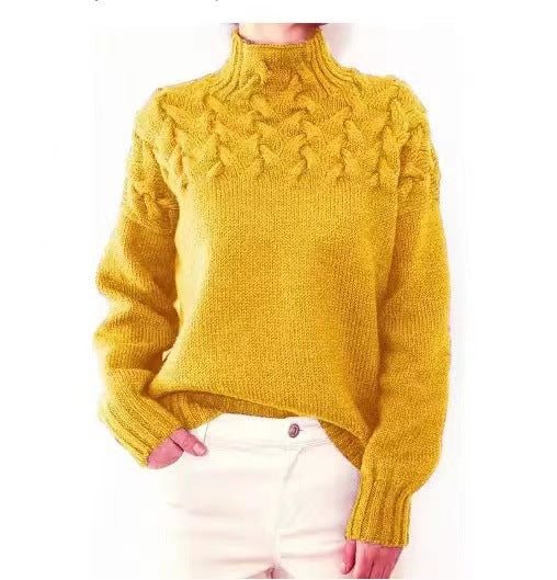 Mock Neck Cable Knitting Pullover Sweater