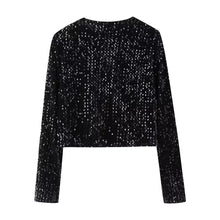 Load image into Gallery viewer, Classic Sequin Jackets Bow Coats Sparkling Holiday Party Cropped Top
