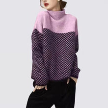 Load image into Gallery viewer, Loose High Neck Zigzag Print Long Sleeve Pullover Sweater
