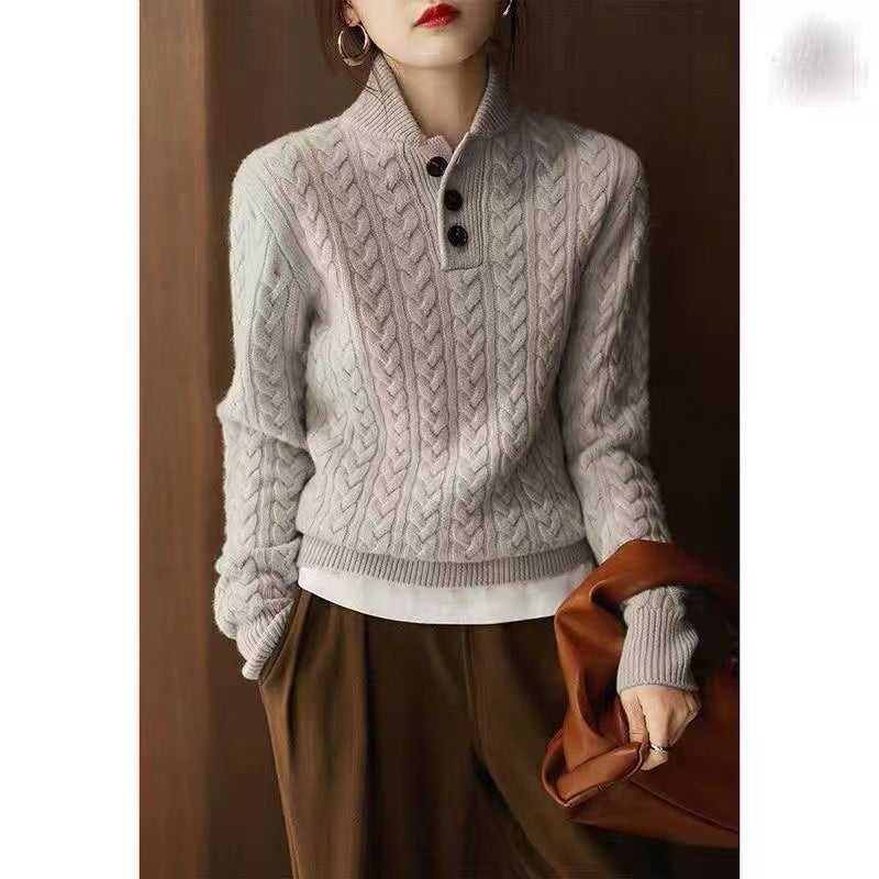 Retro Solid Color Cable Knitted Sweater