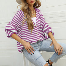 Load image into Gallery viewer, Long Sleeves Stripped V-neck Cardigan
