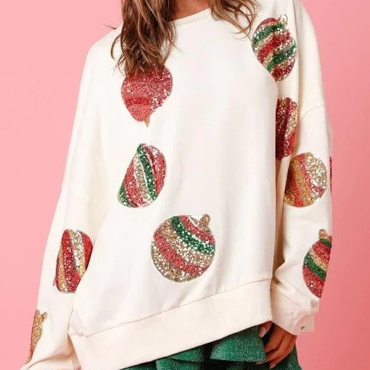 Christmas Egg Sequined Casual Long Sleeve Sweatshirt