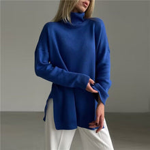 Load image into Gallery viewer, Oversize Turtleneck Long Sleeve Slit Trim Pullover Sweater
