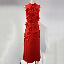 Load image into Gallery viewer, Elegant Sleeveless Mock Neck 3D Floral Maxi Dress
