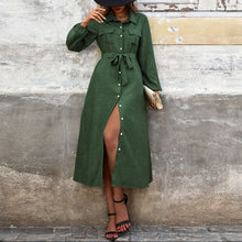 Load image into Gallery viewer, Simple Collar Pockets Long Sleeves Buttons Down Midi Dress
