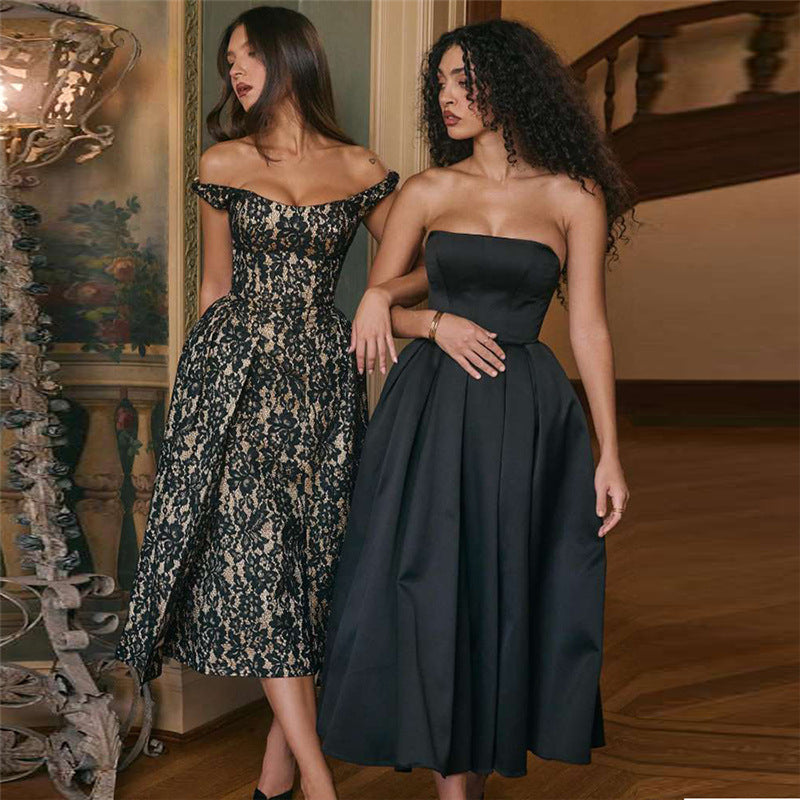 Black Floral Print Straps Midi Dress