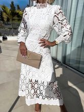 Load image into Gallery viewer, Long Sleeve Hollow Out Lace Midi Dress
