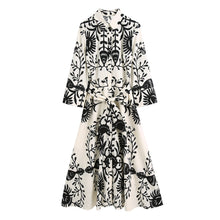 Load image into Gallery viewer, White Print Long Sleeve Button Down Midi Dress
