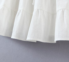 Load image into Gallery viewer, White Capped Sleeves Tied Front Tiered Cotton Mini Sun Dress
