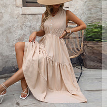 Load image into Gallery viewer, Sleeveless High Waisted Buttoned Elasticity Pleated Split-Joint Tiered Midi Dress
