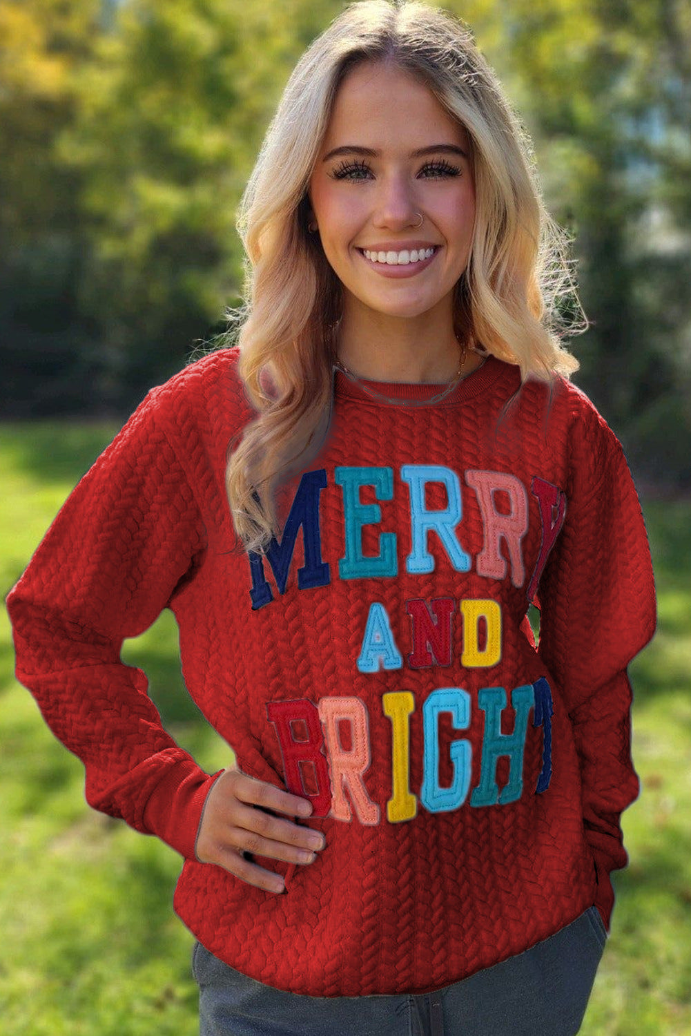 Christmas Merry and Bright Letter Print Loose Casual Long-sleeved Sweatshirt