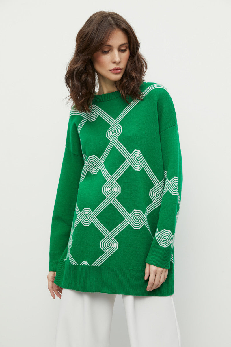 Jacquard Long Warm Sweater Vintage Pullover