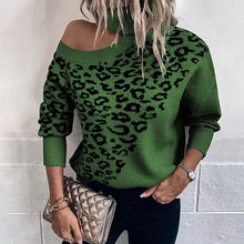 Load image into Gallery viewer, Leopard Turtleneck Cold Shoulder Long Sleeve Sweater
