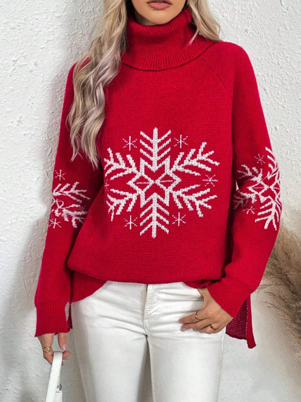 Snowflake Jacquard Turtleneck Christmas Sweater