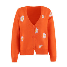 Load image into Gallery viewer, Button Up Daisy Embroidery V-neck Sweater Cardigan
