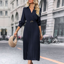 Load image into Gallery viewer, V-neck Long Sleeves Pleated Midi Dress
