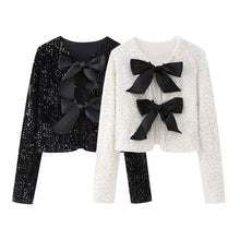 Load image into Gallery viewer, Classic Sequin Jackets Bow Coats Sparkling Holiday Party Cropped Top
