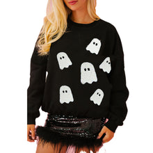 Load image into Gallery viewer, Halloween Ghost Time Black Pullover Sequined Sweatshirt

