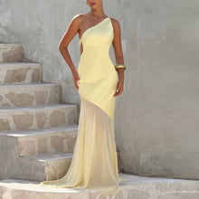 Load image into Gallery viewer, Sexy One Shoulder Patchwrok Sheer Maxi Dress

