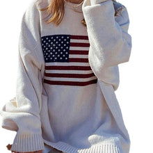 Load image into Gallery viewer, Loose Long Sleeves Round Neck Flag Emboridery Sweater
