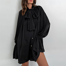 Load image into Gallery viewer, Elegant Lace Up Buckle Ribbon Collar Loose Mini Dress
