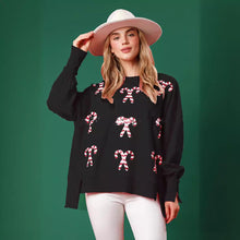 Load image into Gallery viewer, Candy Cane Sequin Crew Christmas Sweatshirt
