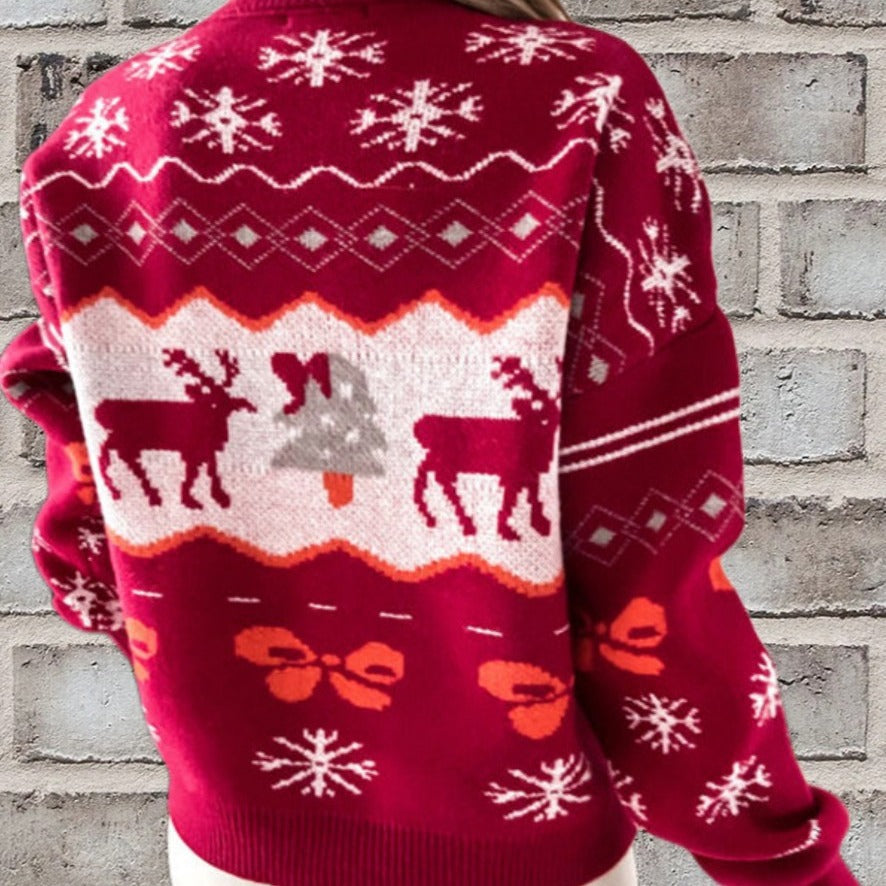 Long Sleeved Round Neck Snowflake Printed Ugly Christmas Sweater