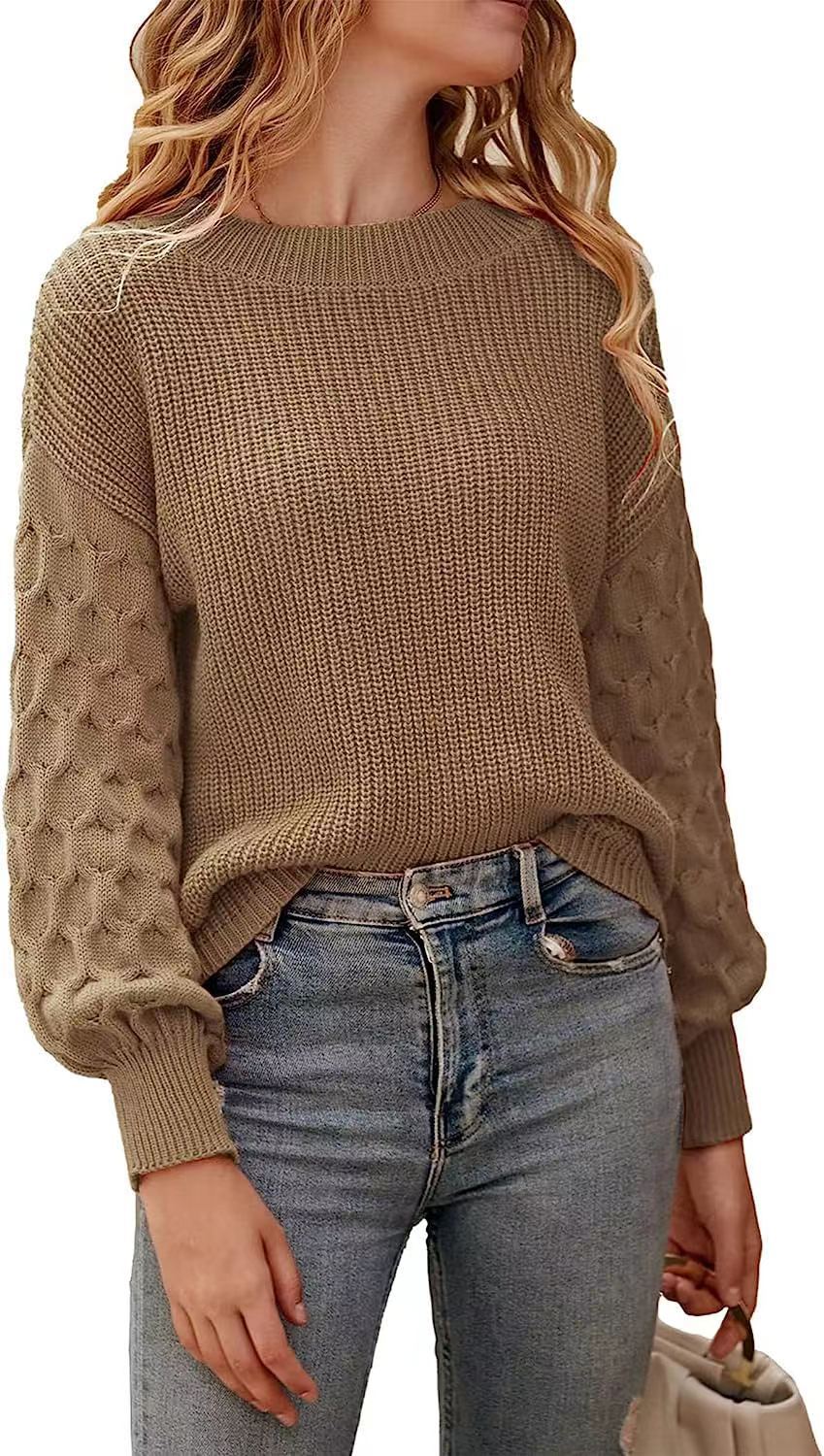 Drop Shoulder Crewneck Loose Chunky Knit Pullover Sweater