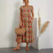 Load image into Gallery viewer, Casual Floral Pocket Round Neck Midi Dress

