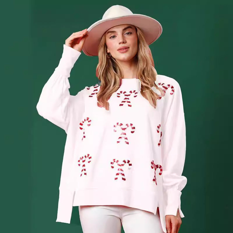 Candy Cane Sequin Crew Christmas Sweatshirt